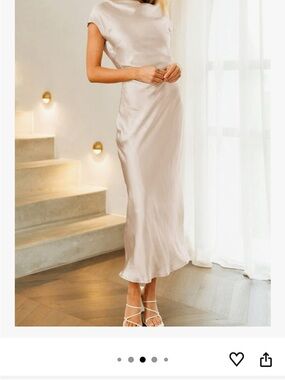 Elegant Cream Satin Midi Skirt